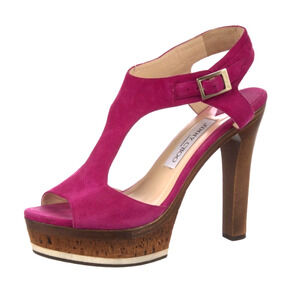 Jimmy Choo 8 Hot Pink Nixon Suede Platform Heels Peep Toe Luxury Sandals Purple